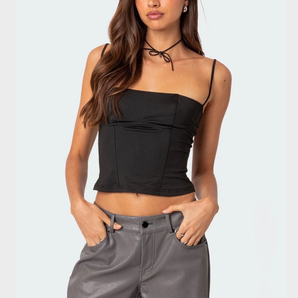 Black Juno Corset Zip Up Top